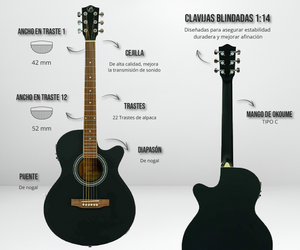 Guitarra Electroacústica Stage Negra 40"- Incluye Funda Acolchada