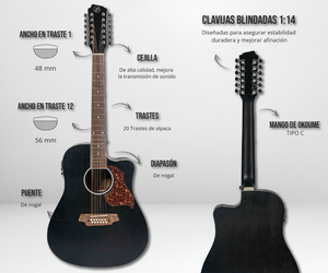 Guitarra Electroacústica Docerola Mahogany Negra 40"- Bridge Doctor + Incluye Funda Acolchada