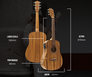 Guitarra Electroacustica Travel Koa 34" - Incluye Funda Acolchada