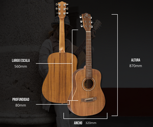 Guitarra Acustica Travel Koa 34" - Incluye Funda Acolchada