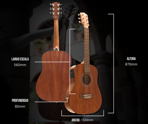 Guitarra Electroacustica Travel Mahogany 34" - Incluye Funda Acolchada