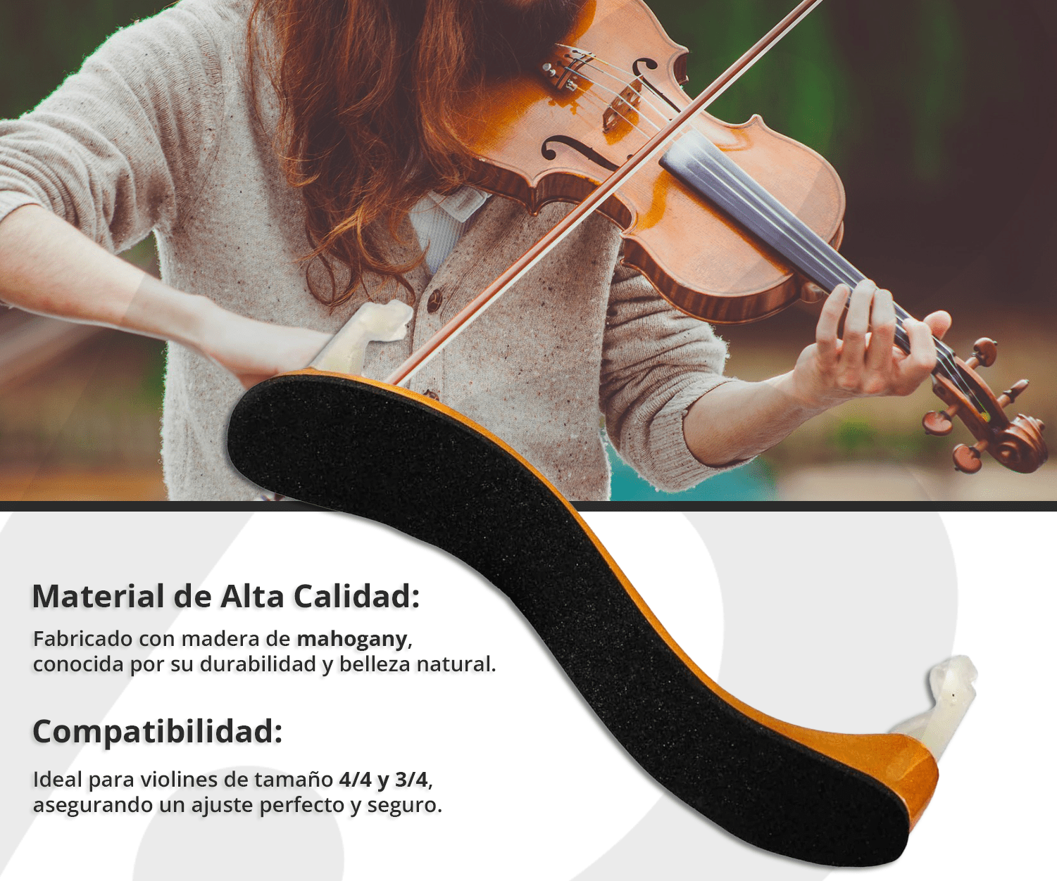 Cojín Soporte Para Violín 4/4 3/4 De Mahogany Brillante - Bamboo Música