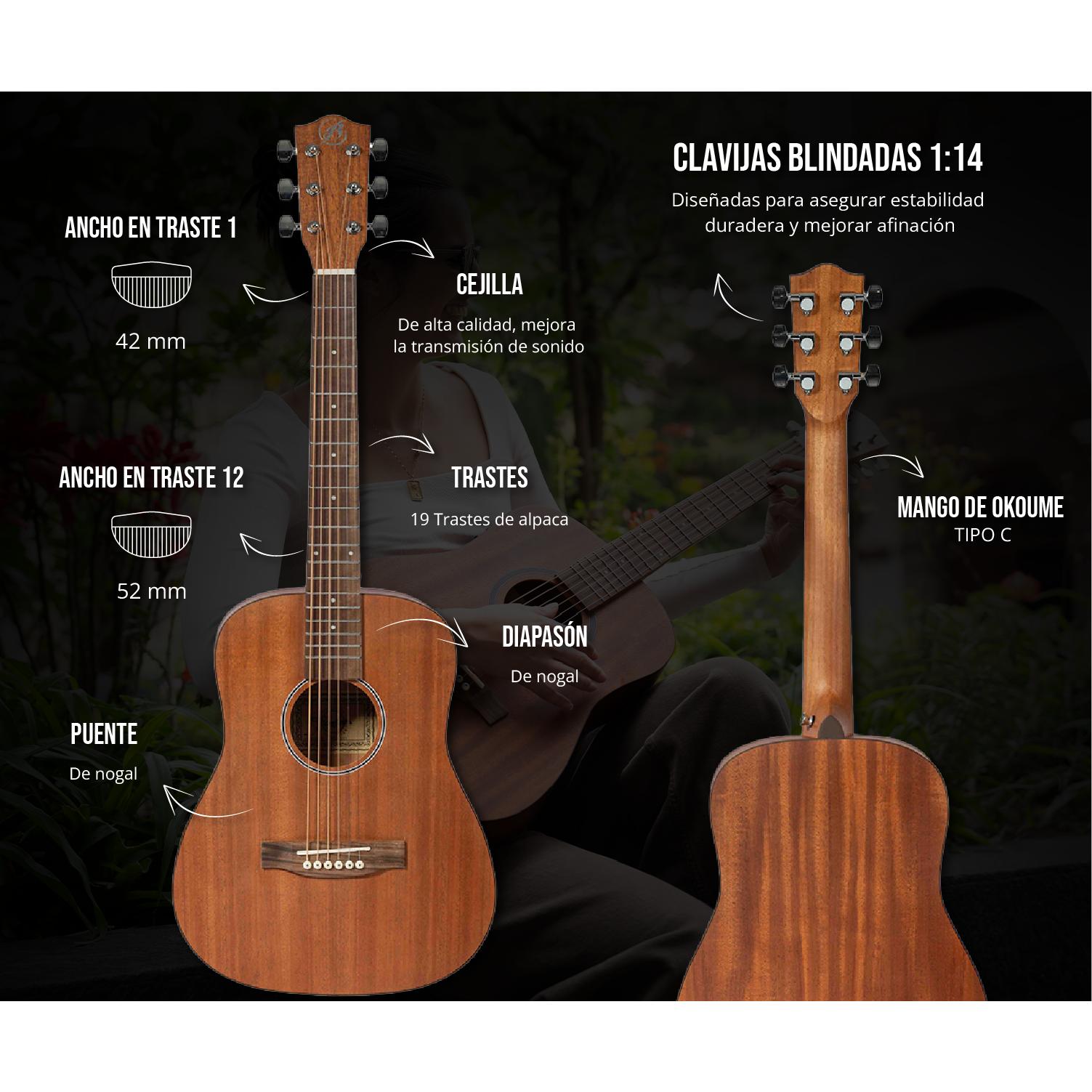 Guitarra Acustica Travel Mahogany 34″ - Incluye Funda - Bamboo Música
