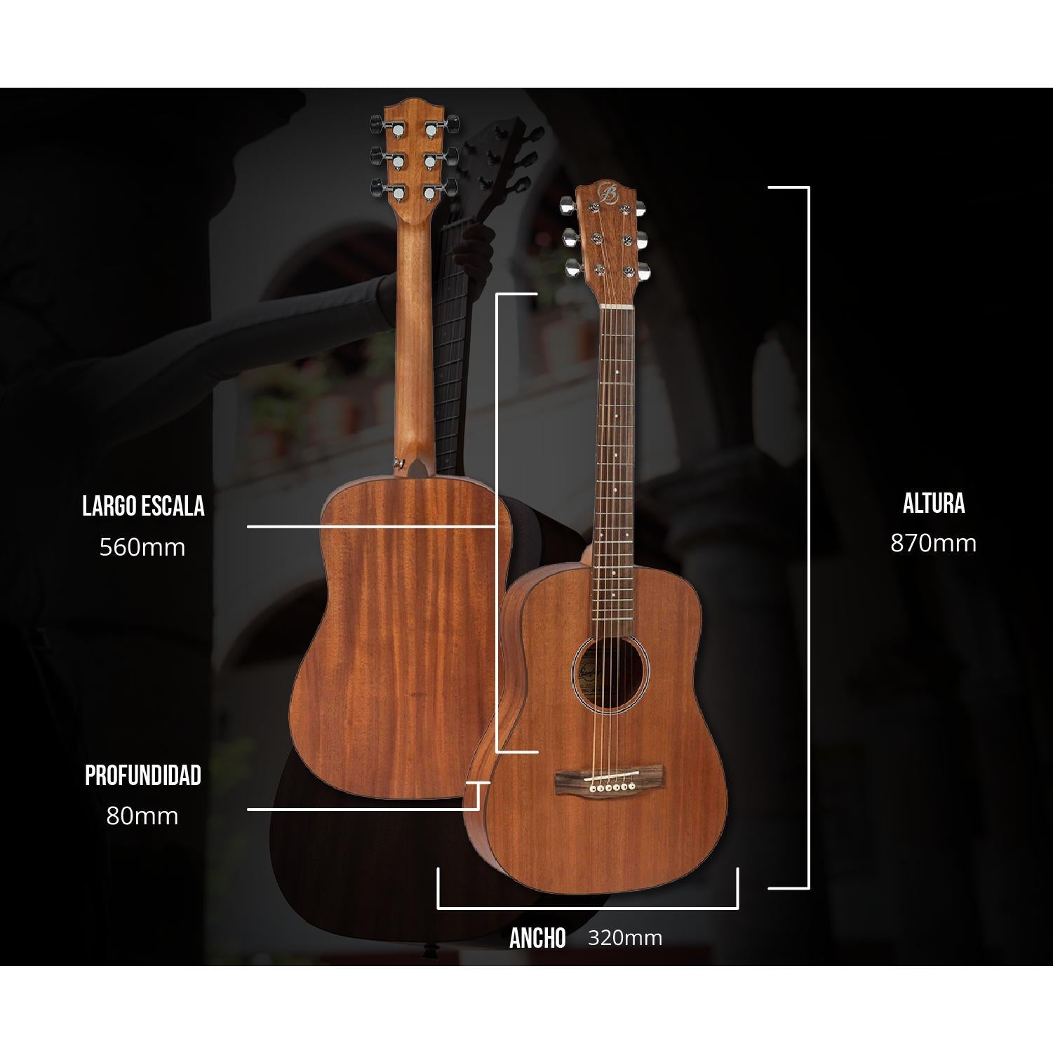 Guitarra Acustica Travel Mahogany 34″ - Incluye Funda - Bamboo Música