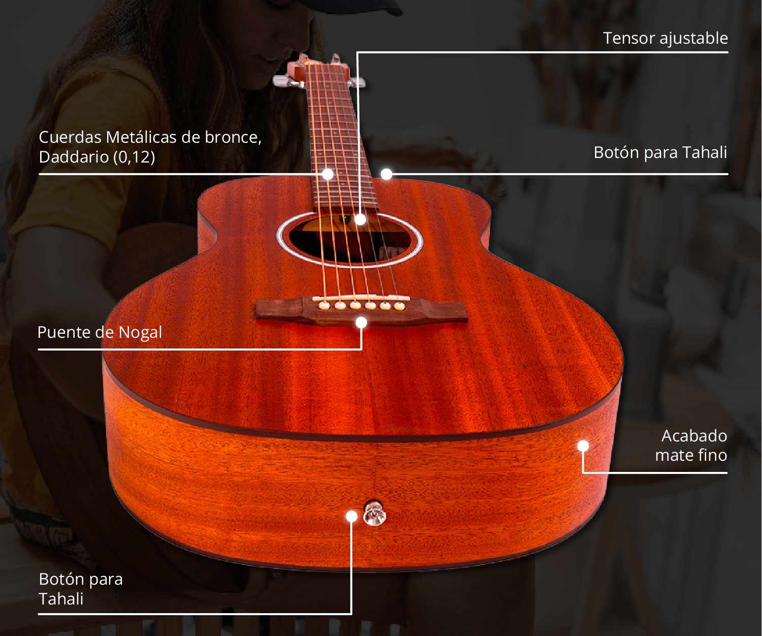 Guitarra Acustica Vision Mahogany 38" - Incluye Funda Acolchada - Bamboo Música
