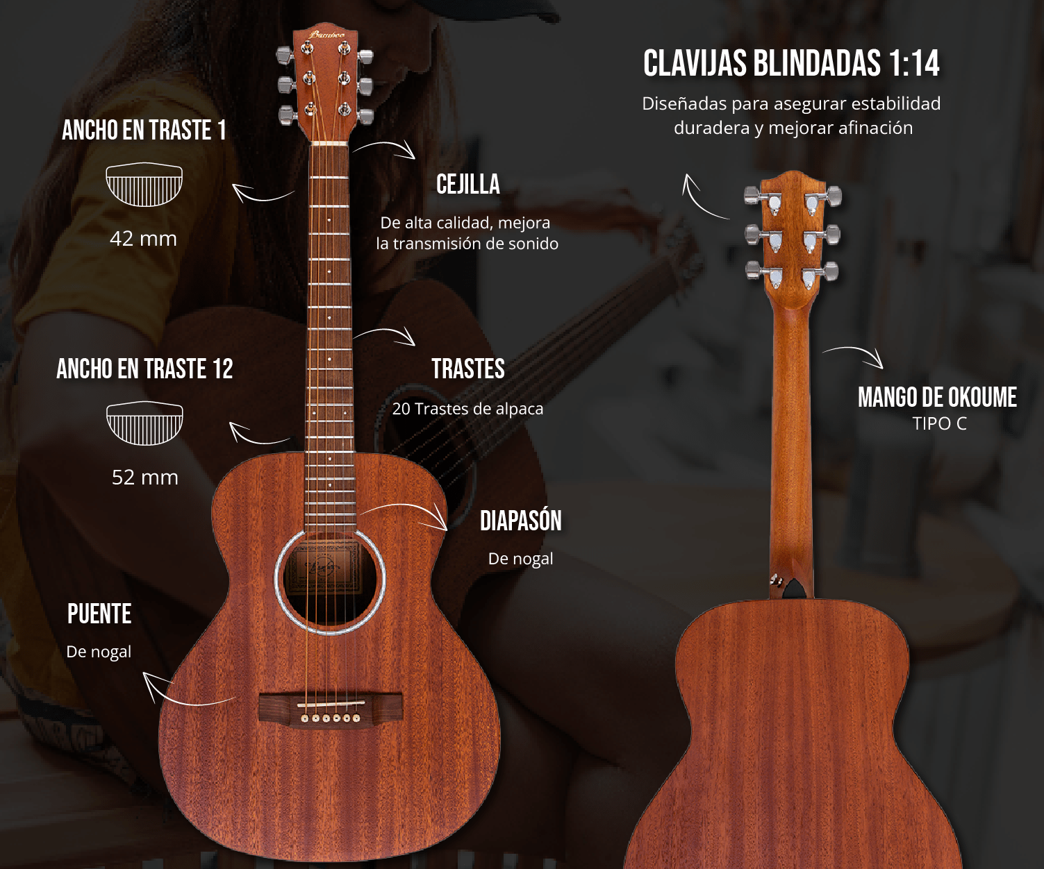 Guitarra Acustica Vision Mahogany 38" - Incluye Funda Acolchada - Bamboo Música