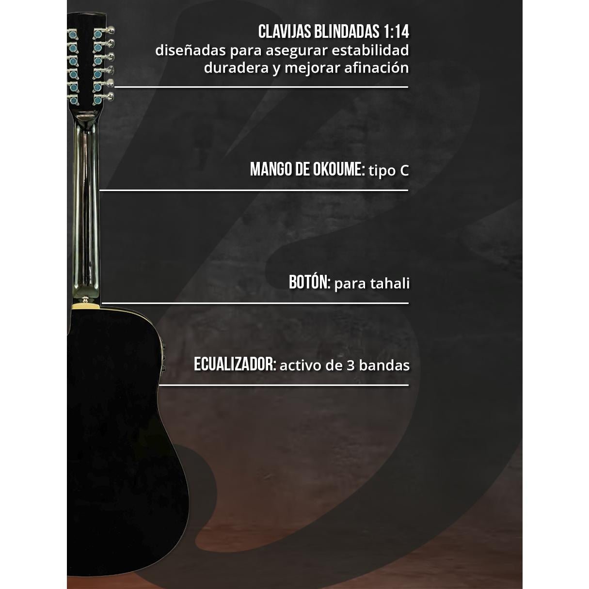 Guitarra Bamboo Electroacustica DOCEROLA Negra Linden 41” con Funda - Bamboo Música