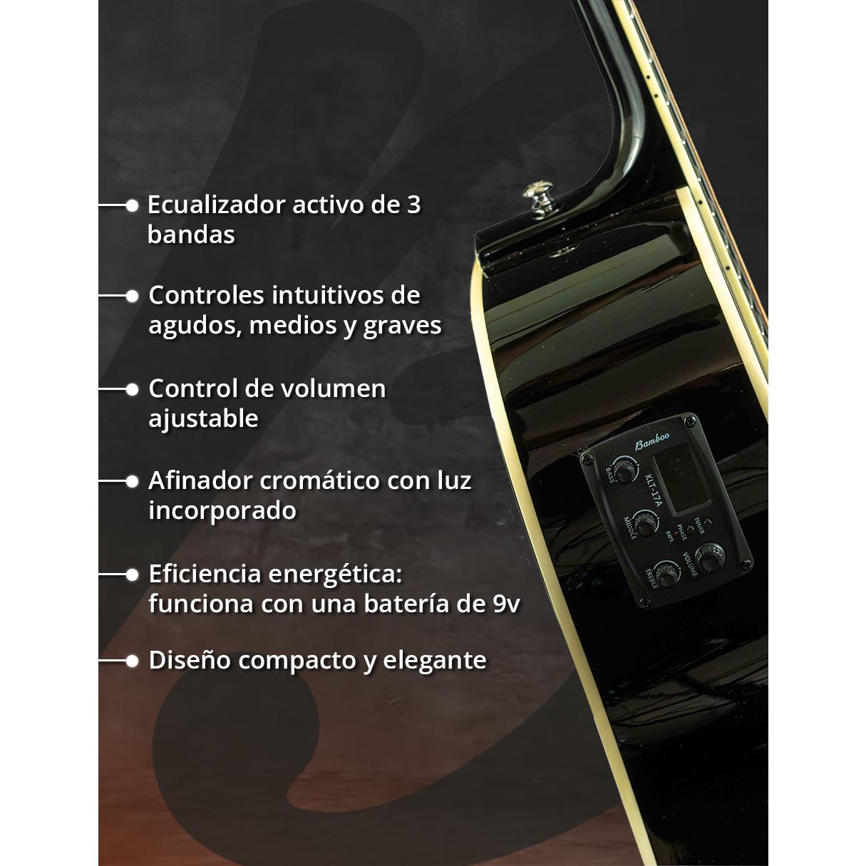 Guitarra Bamboo Electroacustica DOCEROLA Negra Linden 41” con Funda - Bamboo Música
