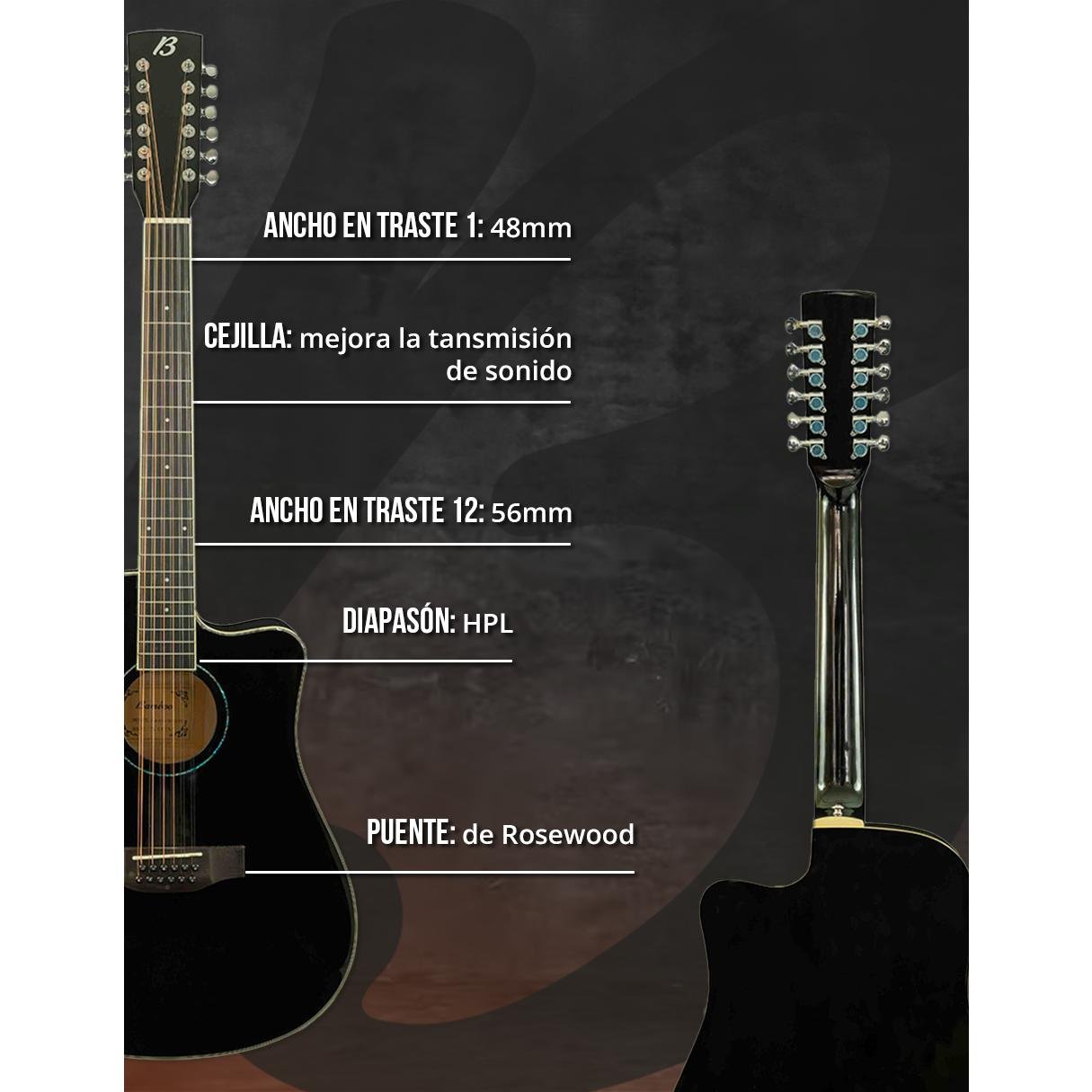 Guitarra Bamboo Electroacustica DOCEROLA Negra Linden 41” con Funda - Bamboo Música