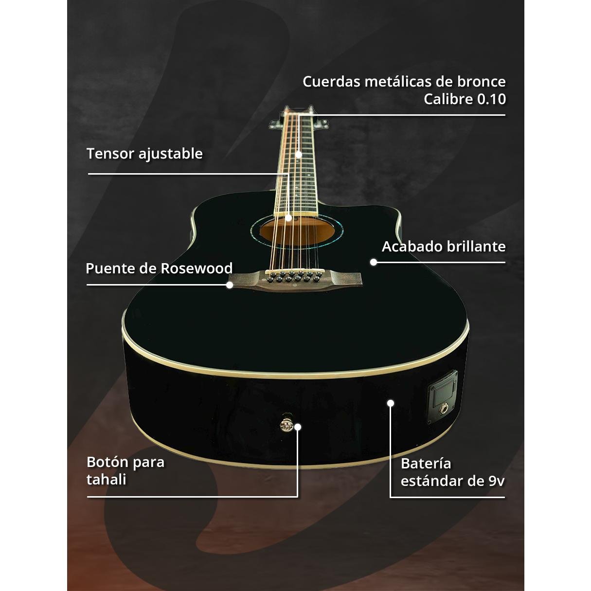 Guitarra Bamboo Electroacustica DOCEROLA Negra Linden 41” con Funda - Bamboo Música
