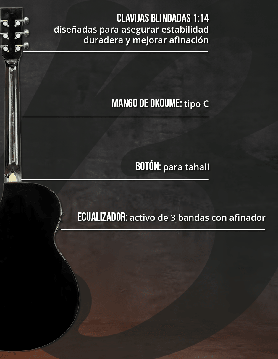 Guitarra Bamboo Electroacustica Negra Linden 40” con Funda - Bamboo Música