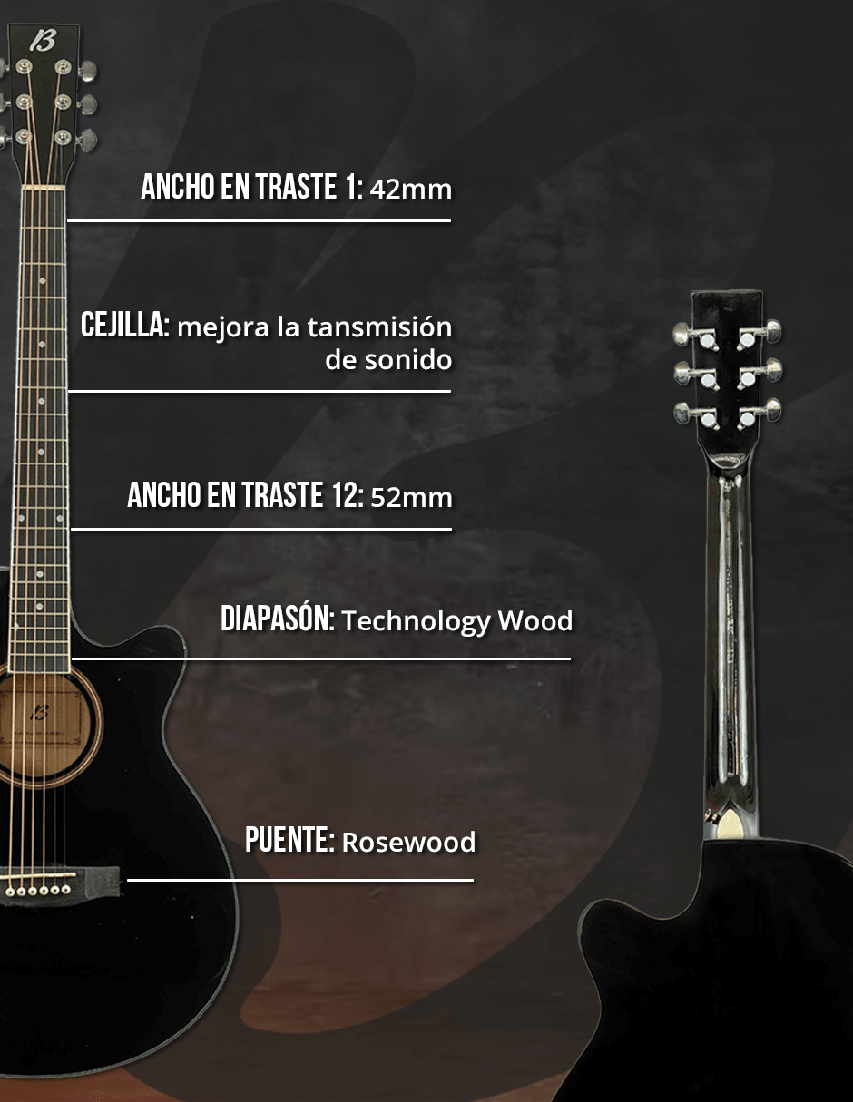 Guitarra Bamboo Electroacustica Negra Linden 40” con Funda - Bamboo Música