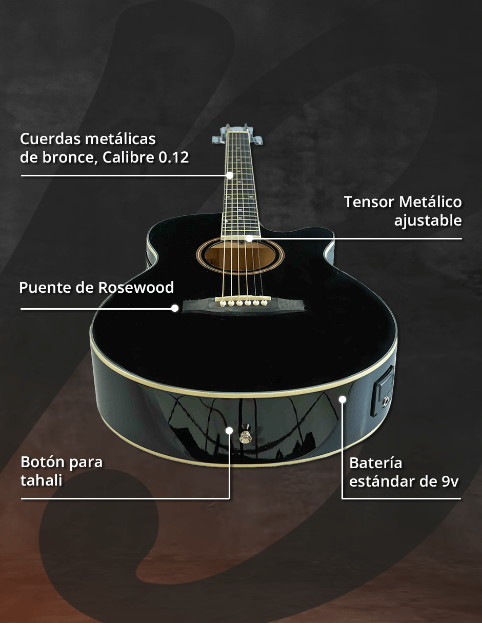 Guitarra Bamboo Electroacustica Negra Linden 40” con Funda - Bamboo Música