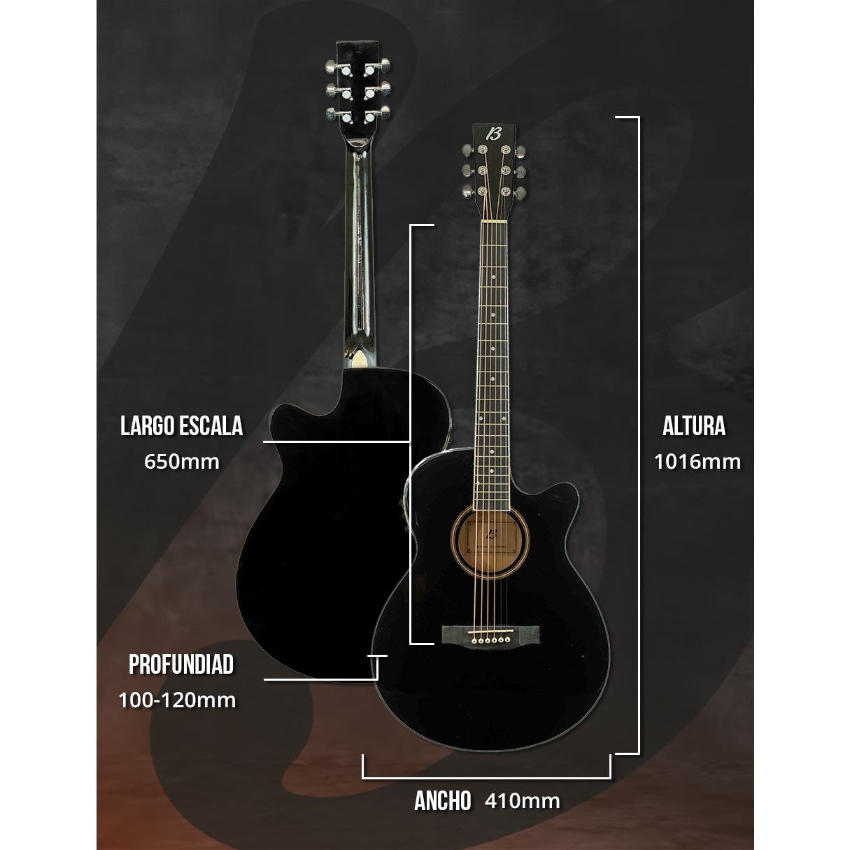 Guitarra Bamboo Electroacústica Negra Linden 40" – Outlet (Mal Acabado en Tapa y Fondo) - Bamboo Música