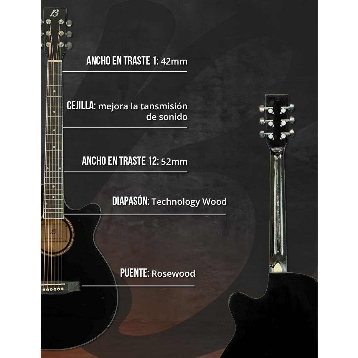 Guitarra Bamboo Electroacústica Negra Linden 40" – Outlet (Mal Acabado en Tapa y Fondo) - Bamboo Música