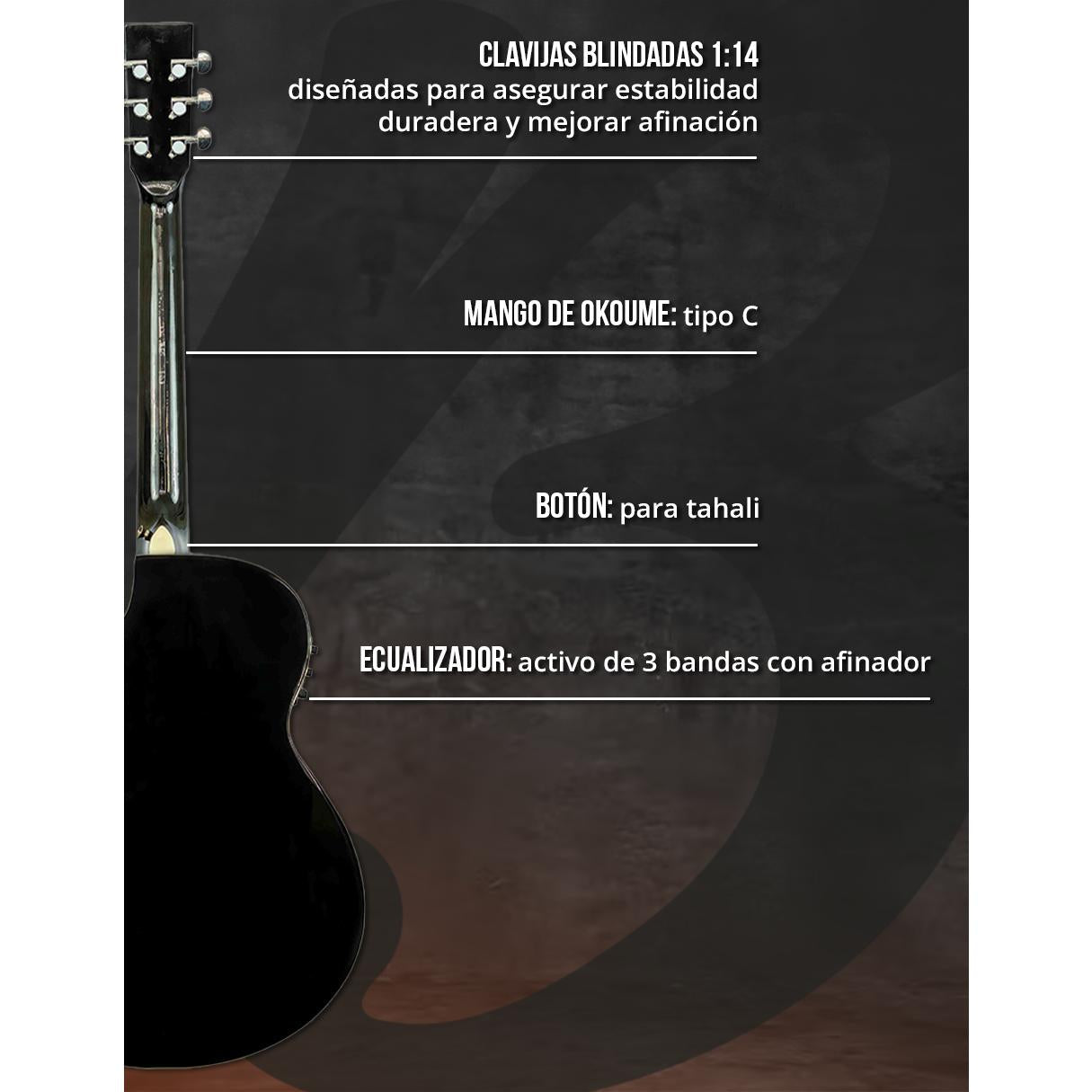 Guitarra Bamboo Electroacústica Negra Linden 40" – Outlet (Mal Acabado en Tapa y Fondo) - Bamboo Música