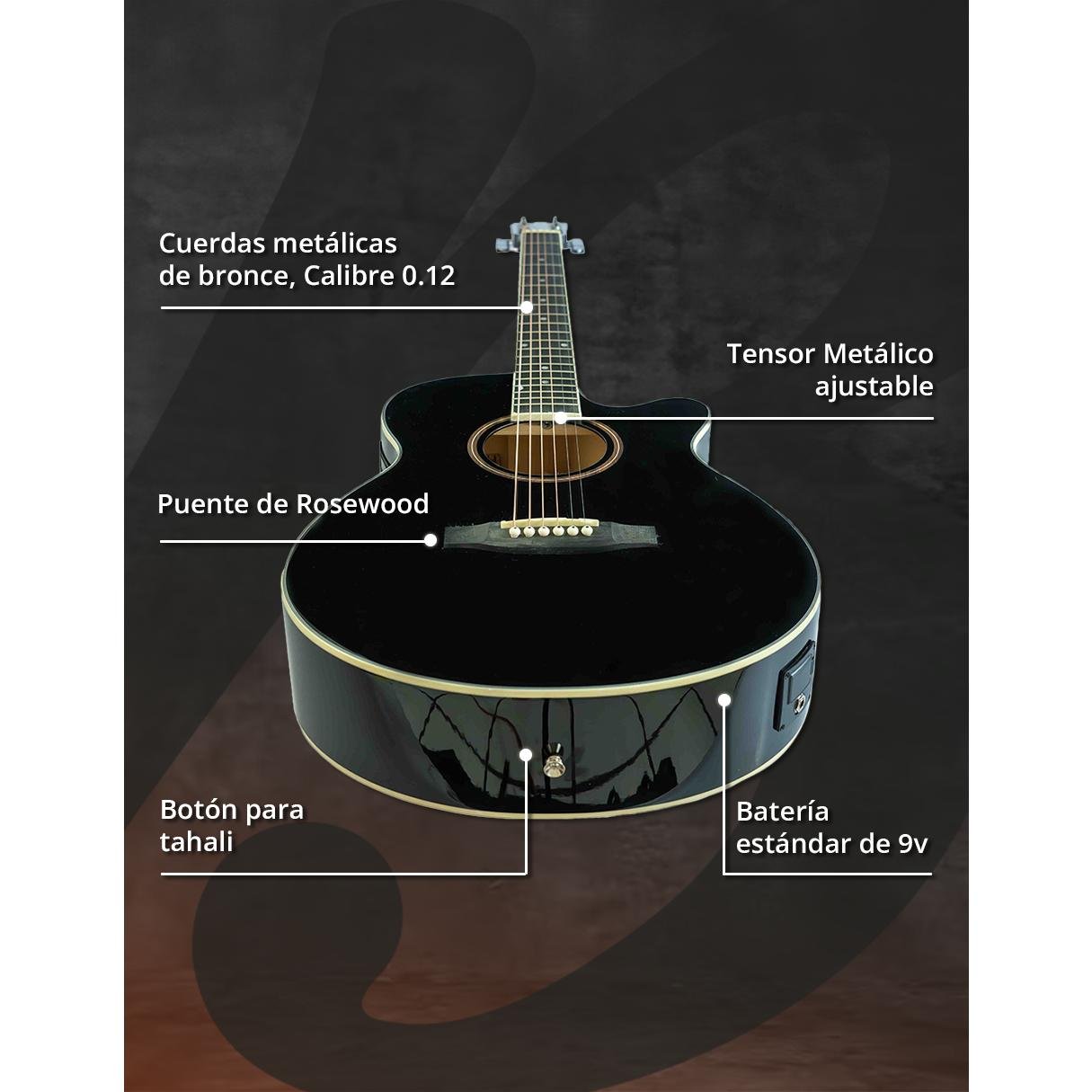 Guitarra Bamboo Electroacústica Negra Linden 40" – Outlet (Mal Acabado en Tapa y Fondo) - Bamboo Música