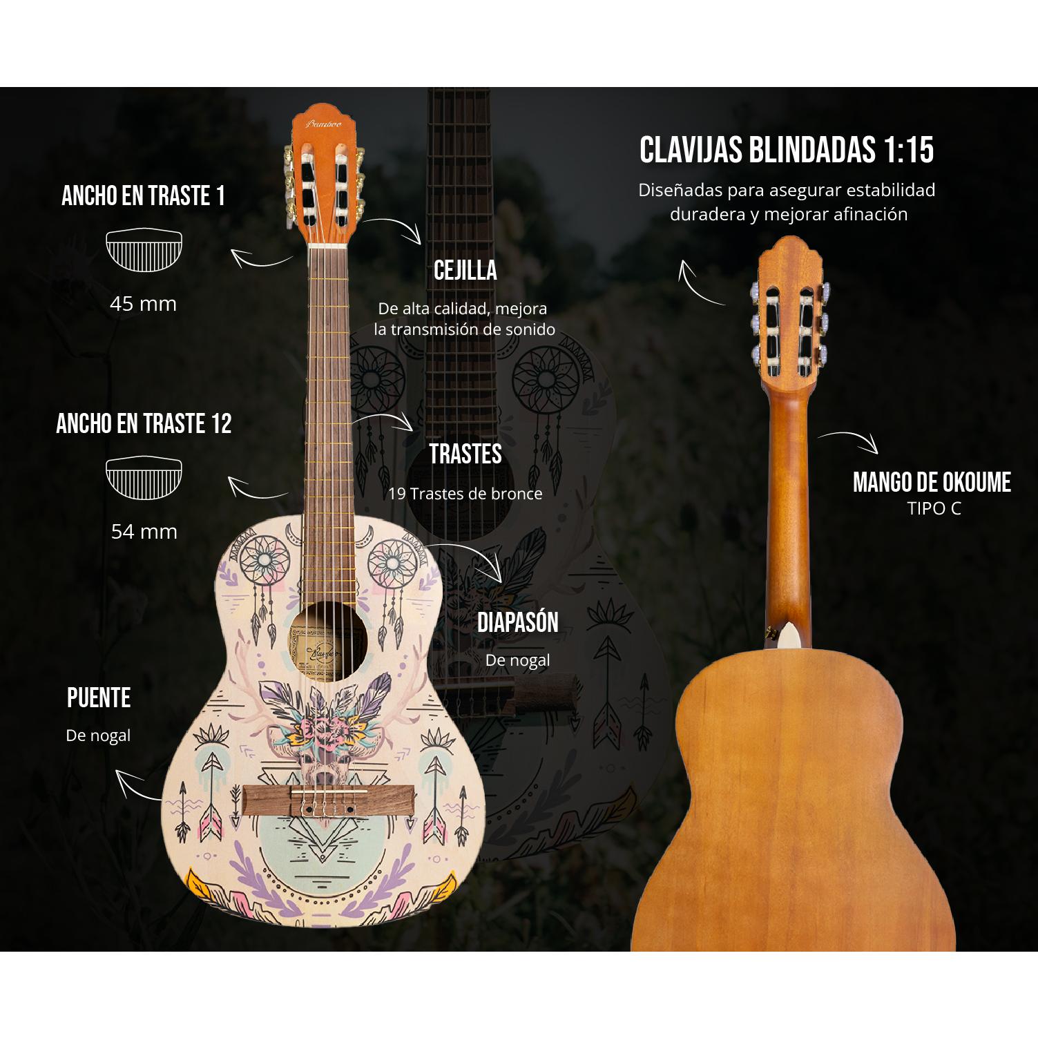 Guitarra Clásica Studio Indie 36″ - Incluye Funda - Bamboo Música