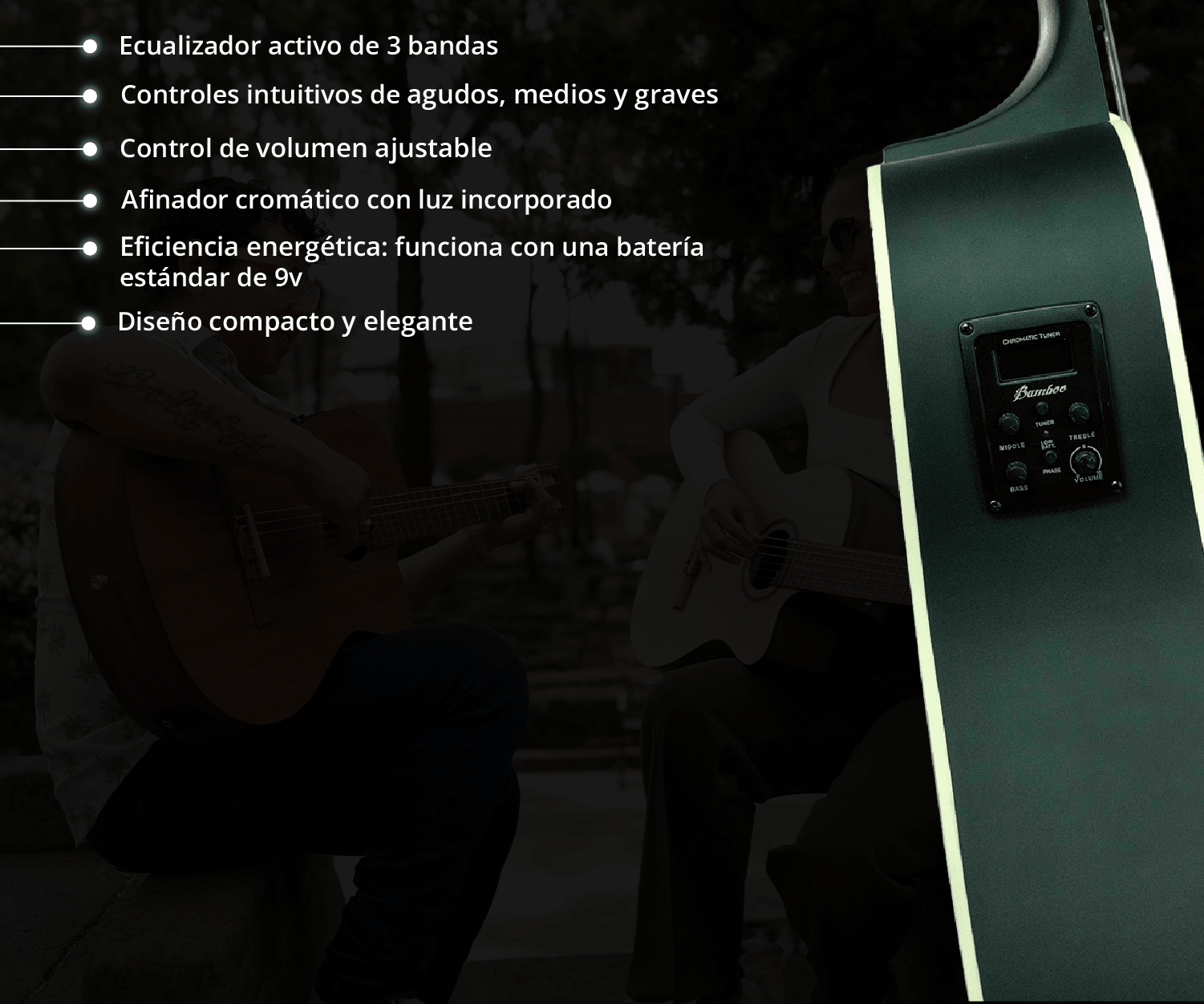 Guitarra Electroacústica Docerola Linden Negra 42″ - Bridge Doctor + Incluye Funda - Bamboo Música