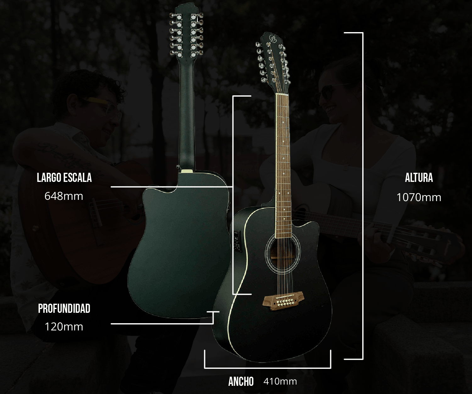 Guitarra Electroacústica Docerola Linden Negra 42″ - Bridge Doctor + Incluye Funda - Bamboo Música