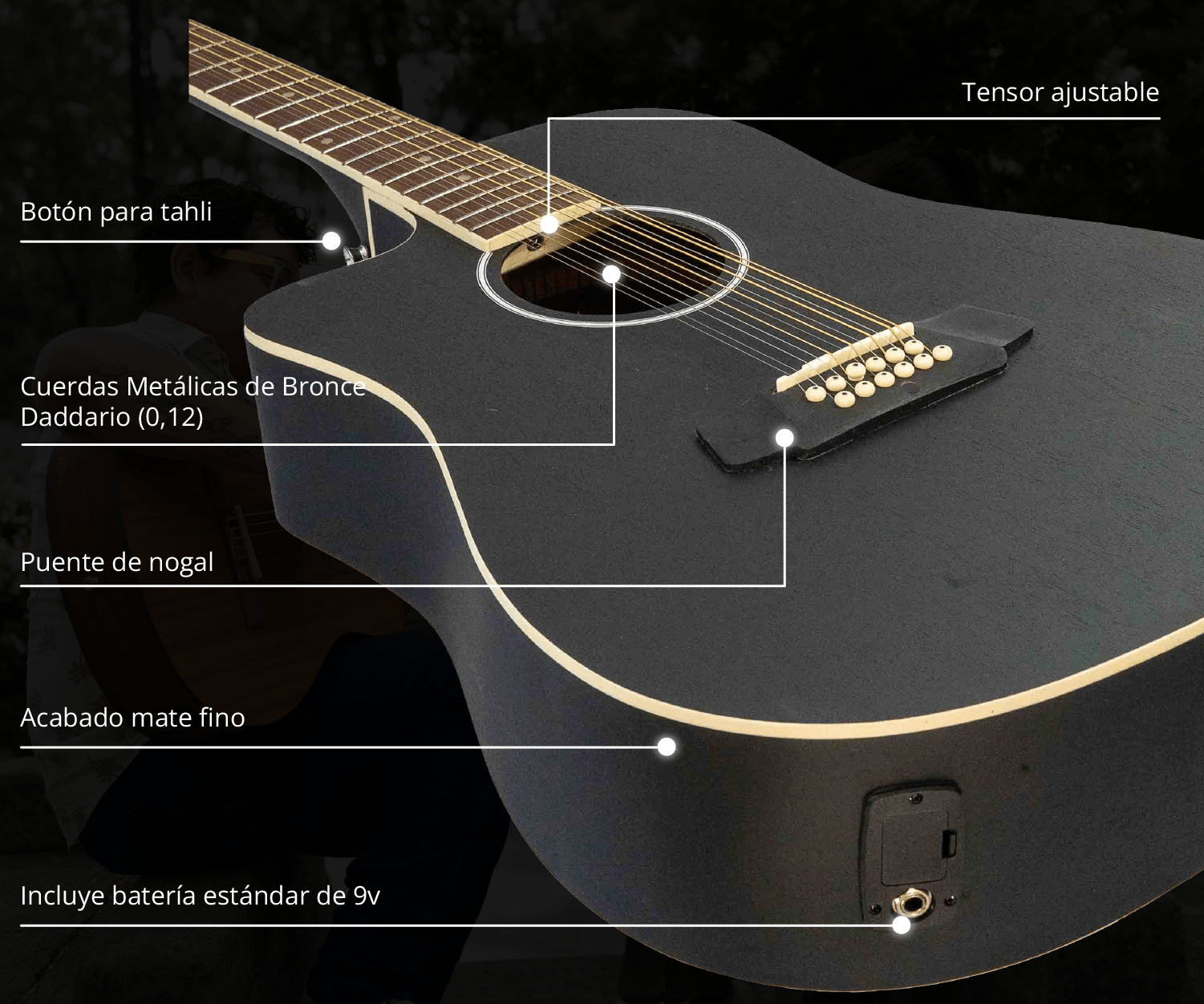 Guitarra Electroacústica Docerola Mahogany 42" Zurda - Bridge Doctor + Incluye Funda Acolchada - Bamboo Música