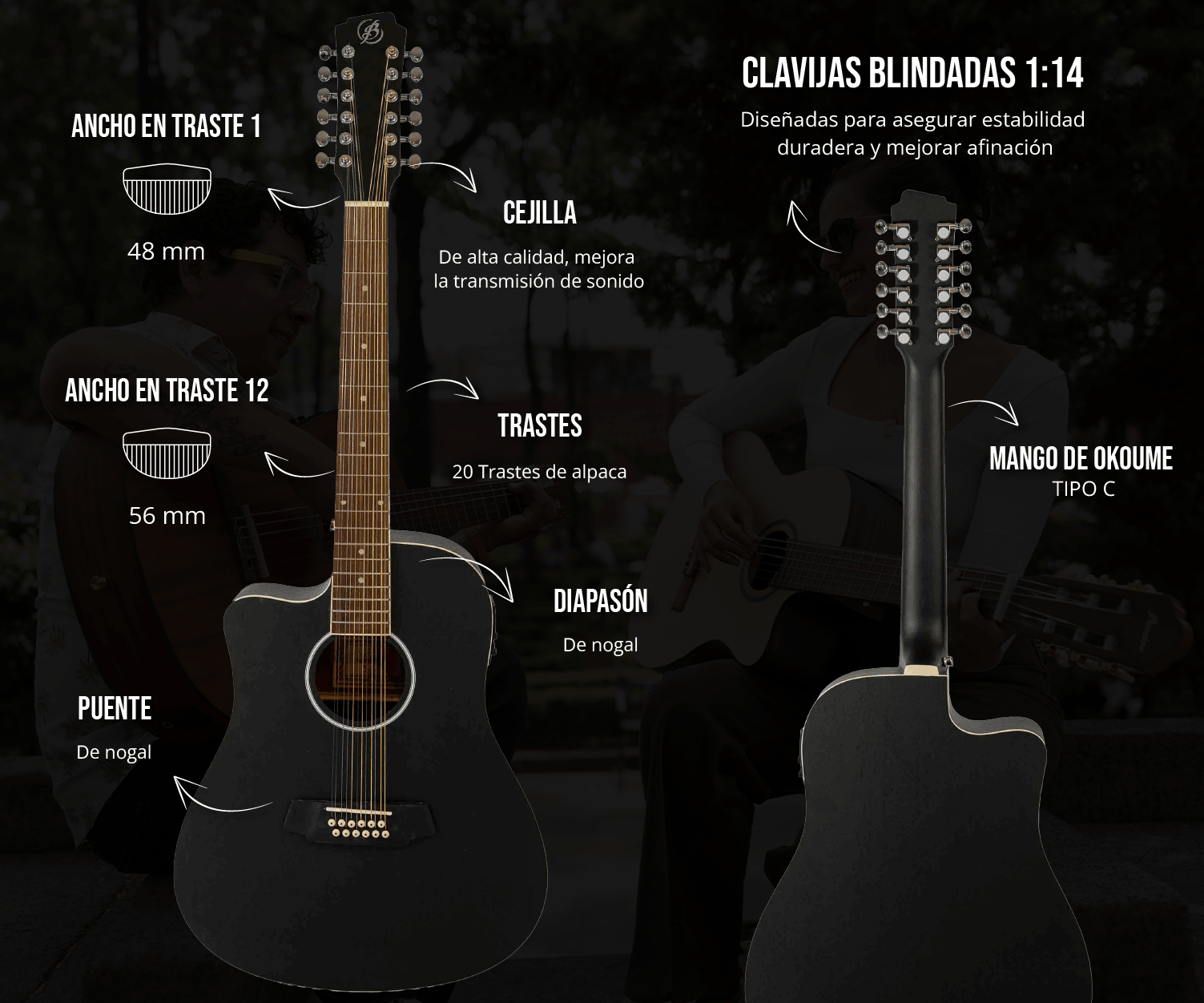 Guitarra Electroacústica Docerola Mahogany 42" Zurda - Bridge Doctor + Incluye Funda Acolchada - Bamboo Música