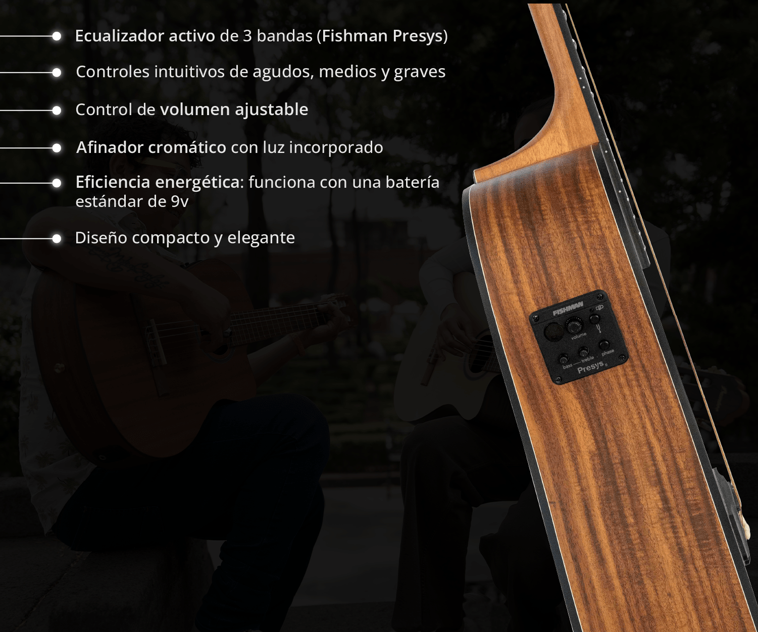 Guitarra Electroacústica Docerola PRO Koa 42″ - Bridge Doctor + Incluye Funda Acolchada - Bamboo Música
