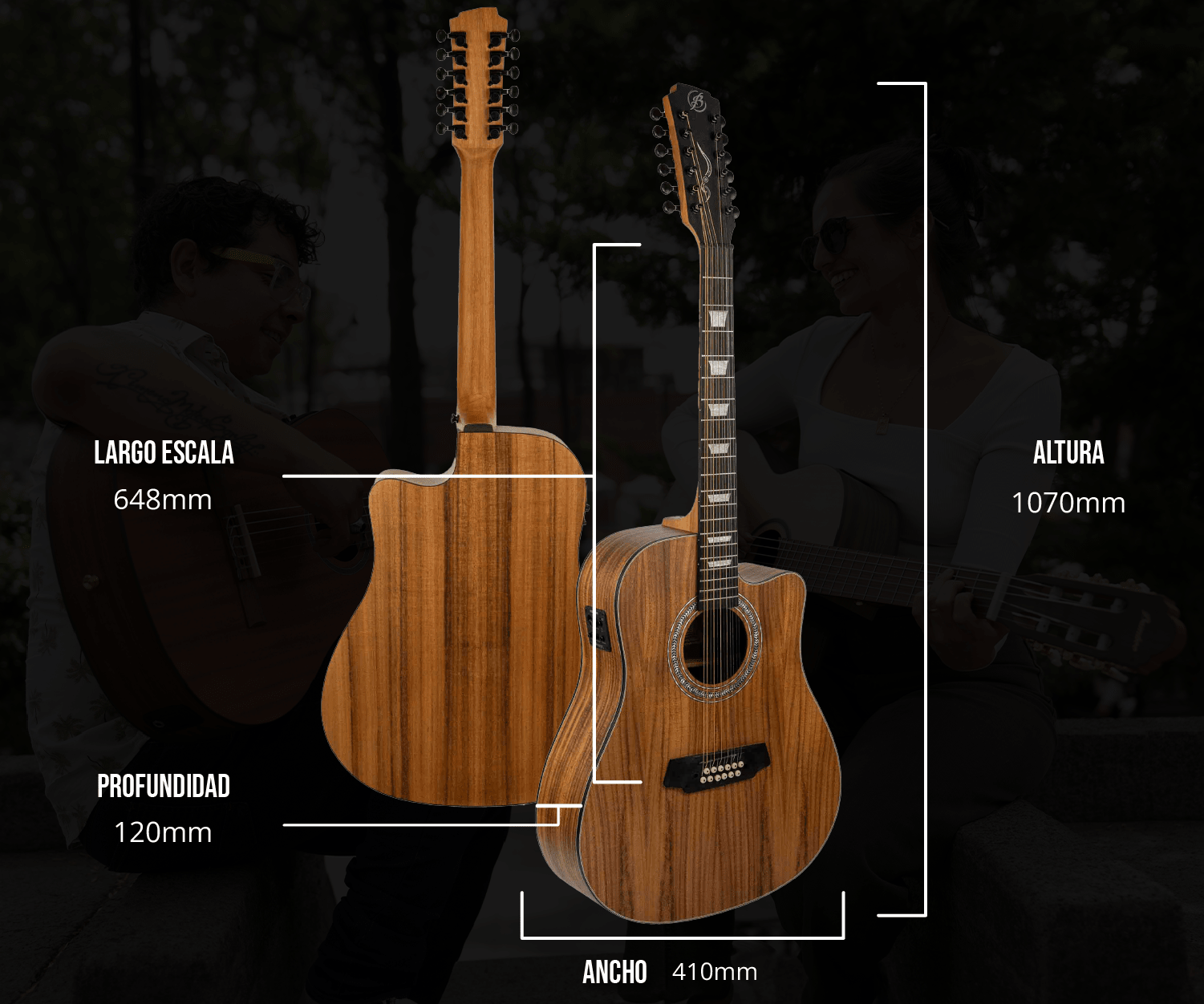 Guitarra Electroacústica Docerola PRO Koa 42″ - Bridge Doctor + Incluye Funda Acolchada - Bamboo Música