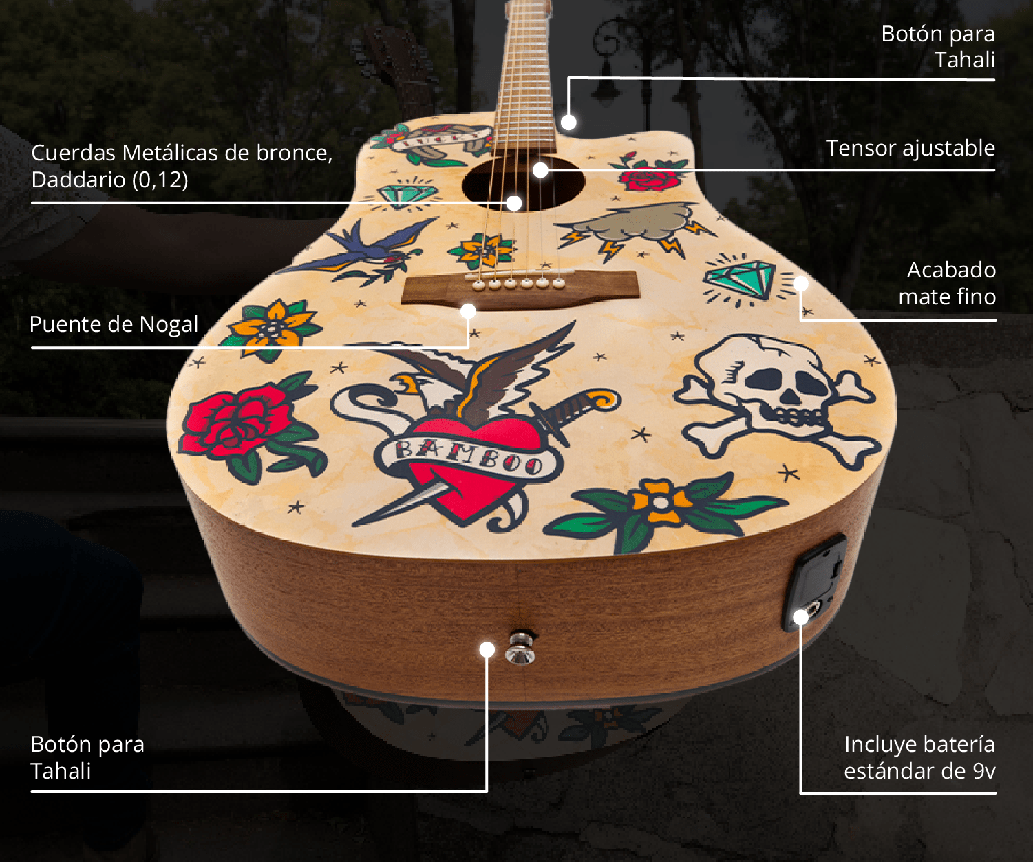 Guitarra Electroacústica Harmony Old School 41" - Incluye Funda Acolchada - Bamboo Música