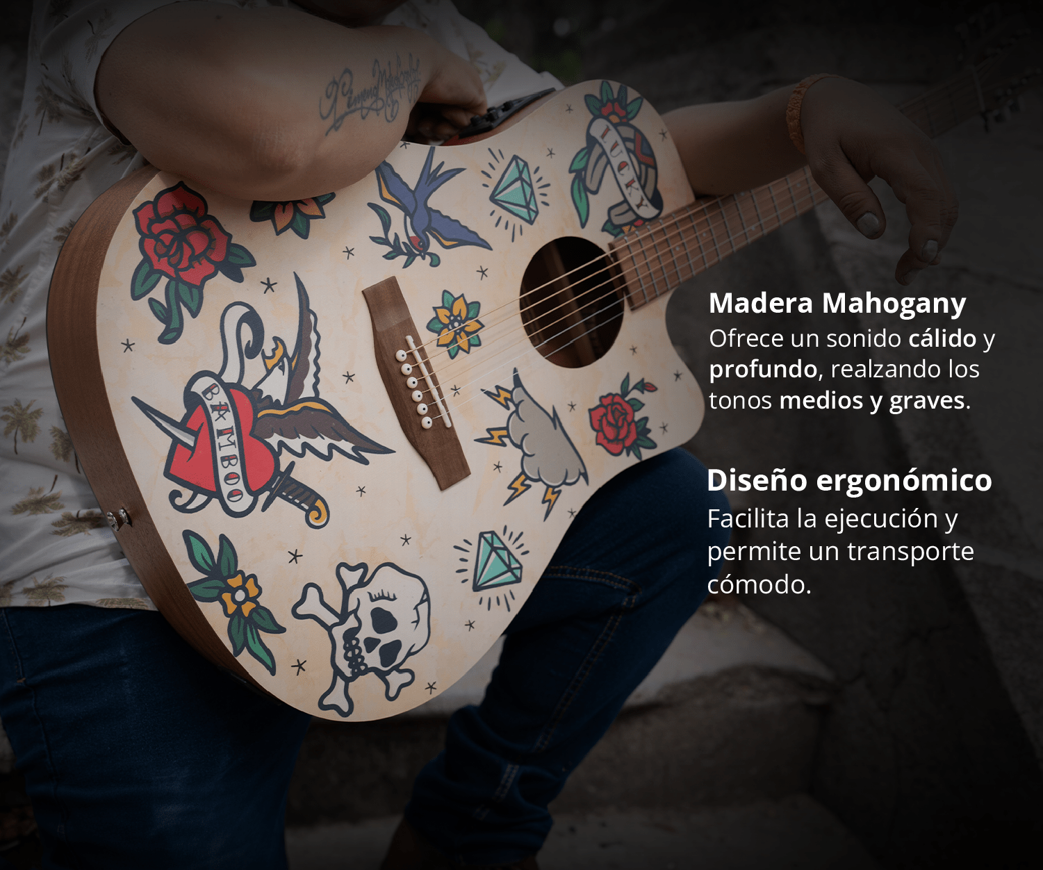 Guitarra Electroacústica Harmony Old School 41" - Incluye Funda Acolchada - Bamboo Música
