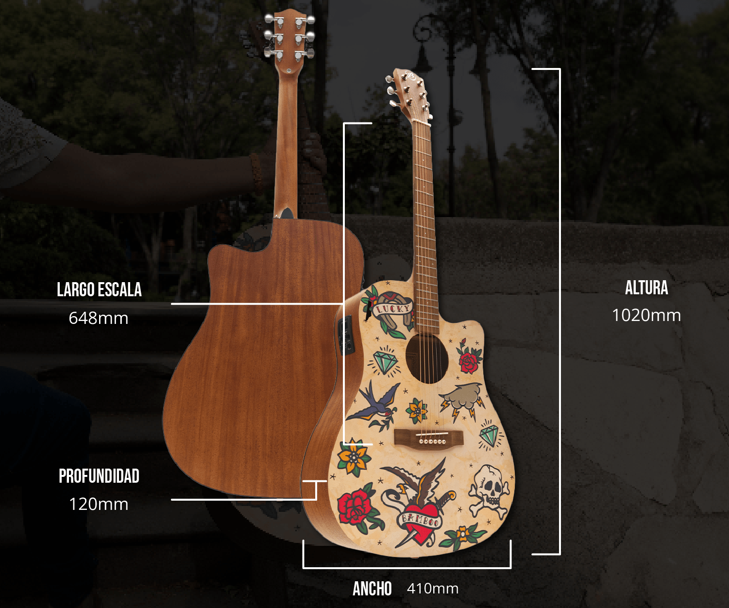 Guitarra Electroacústica Harmony Old School 41" - Incluye Funda Acolchada - Bamboo Música