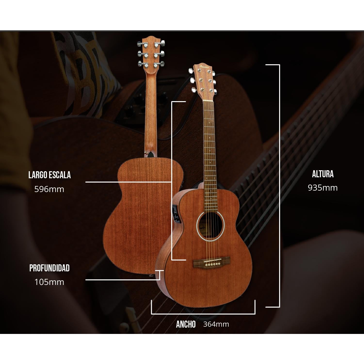 Guitarra Electroacústica Vision Mahogany 38" – Outlet (Logo Despegado) - Bamboo Música