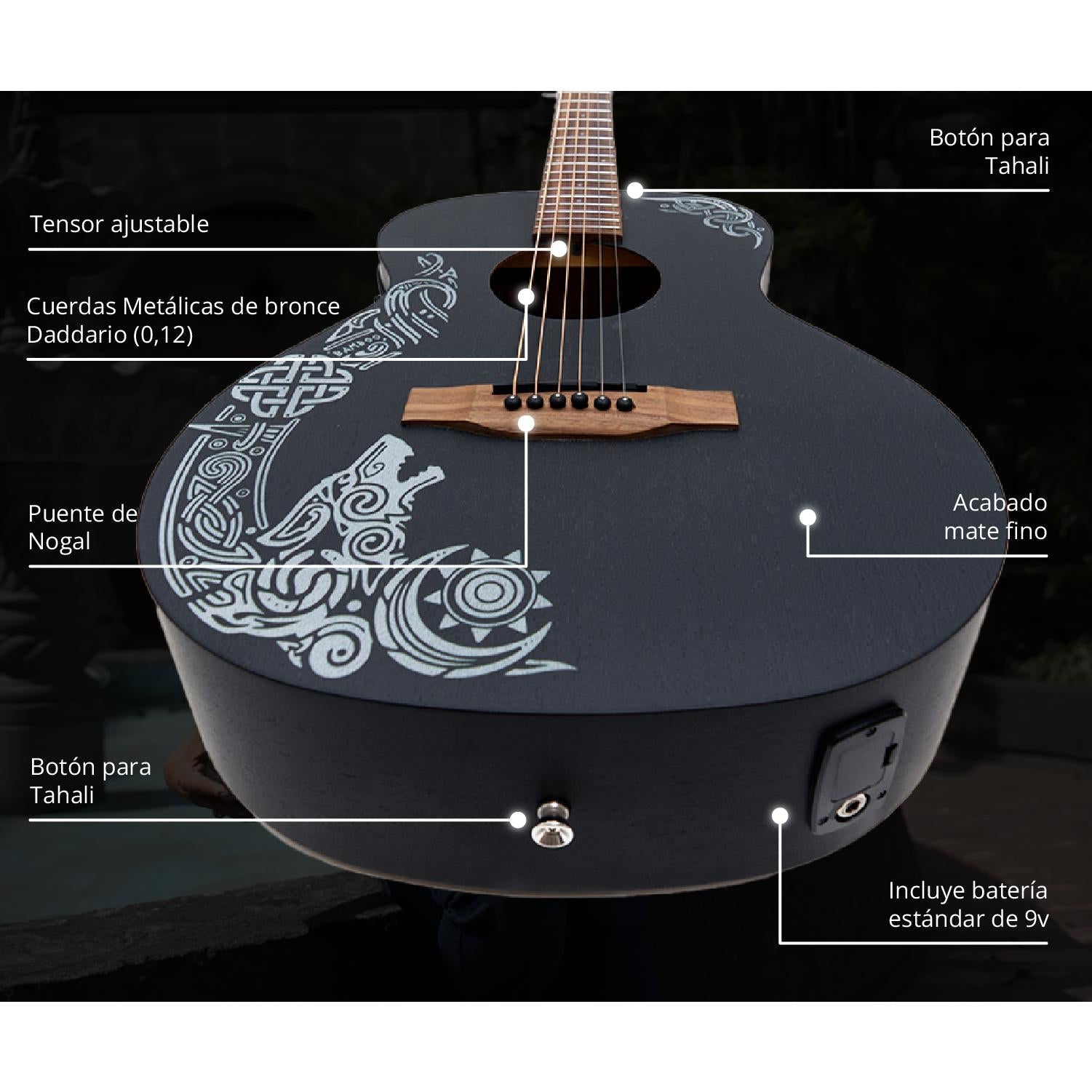 Guitarra Electroacustica Vision Nordic Wolf 38″ - Incluye Funda Acolchada - Bamboo Música
