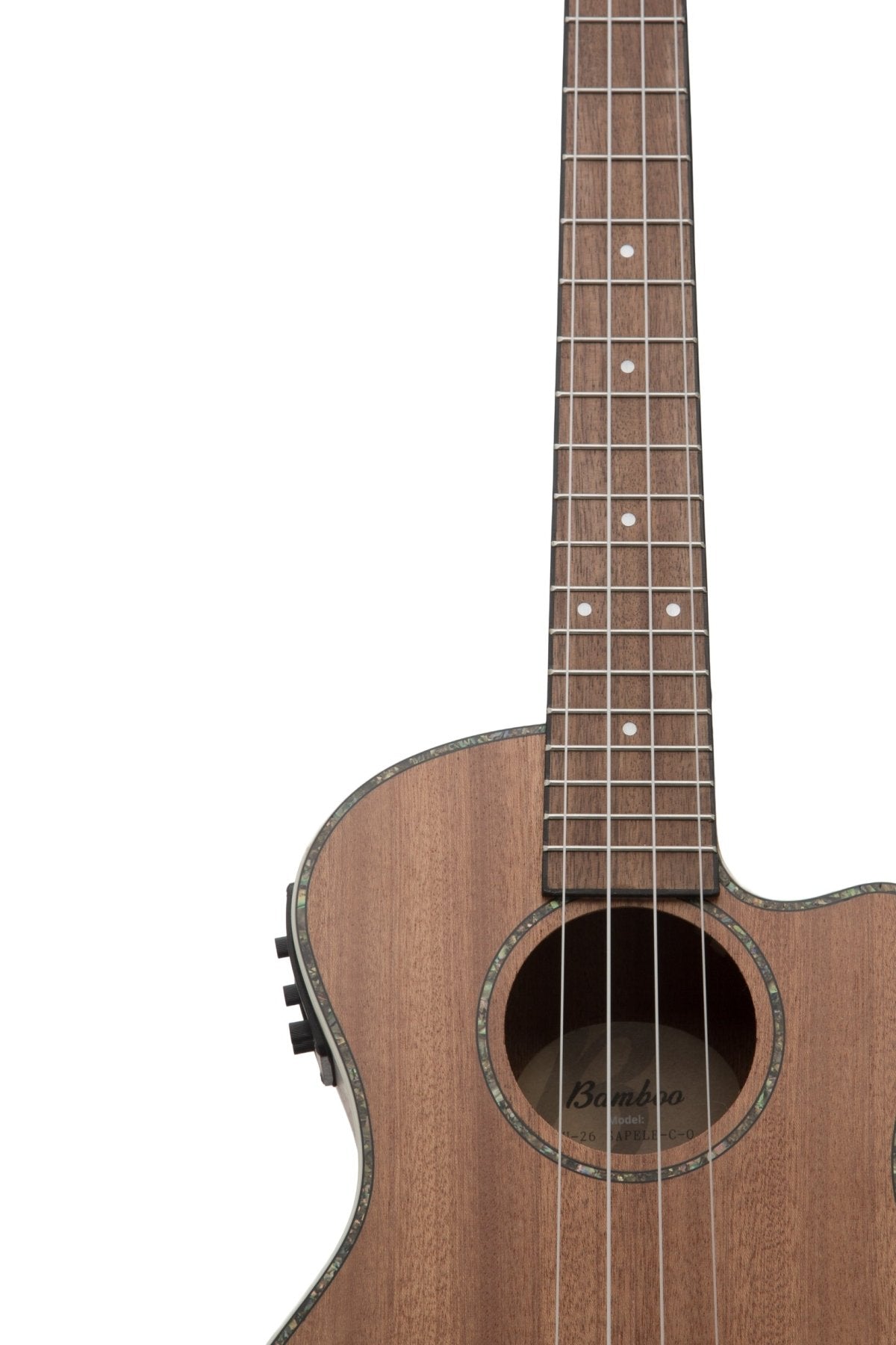 Ukelele Concierto Electroacustico Sapele con Corte - Incluye Funda Acolchada - Bamboo Música