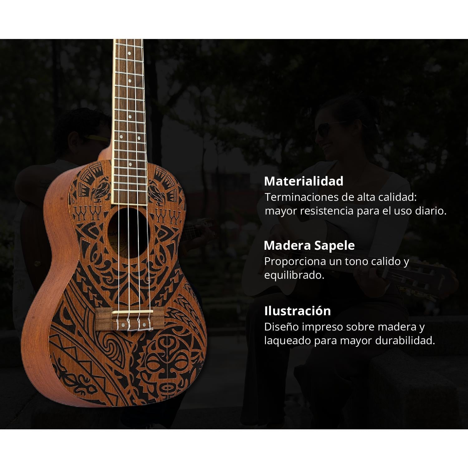 Ukelele Concierto Sapele Tribal - Incluye Funda - Bamboo Música