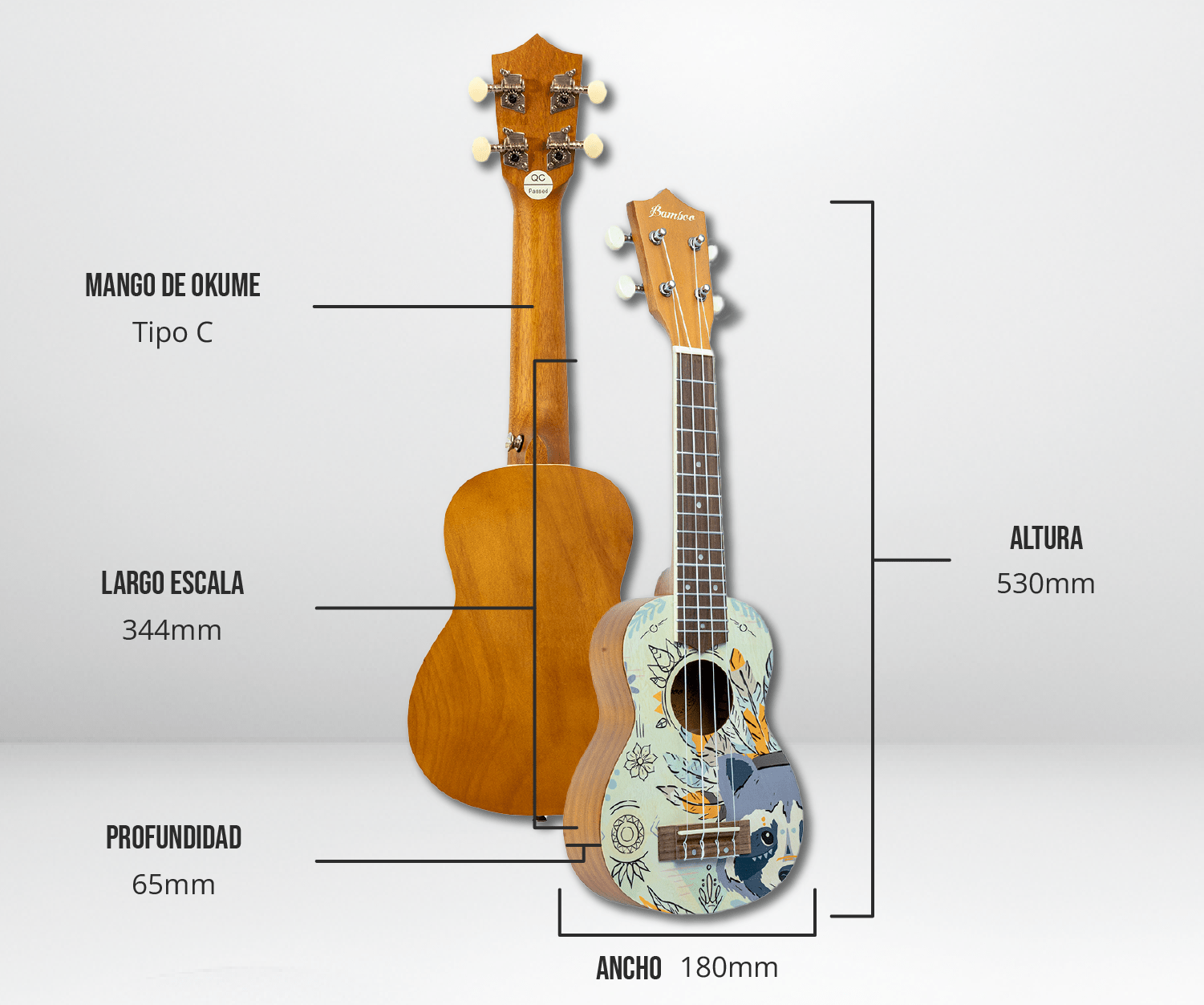 Ukelele Soprano Boho - Incluye Funda - Bamboo Música