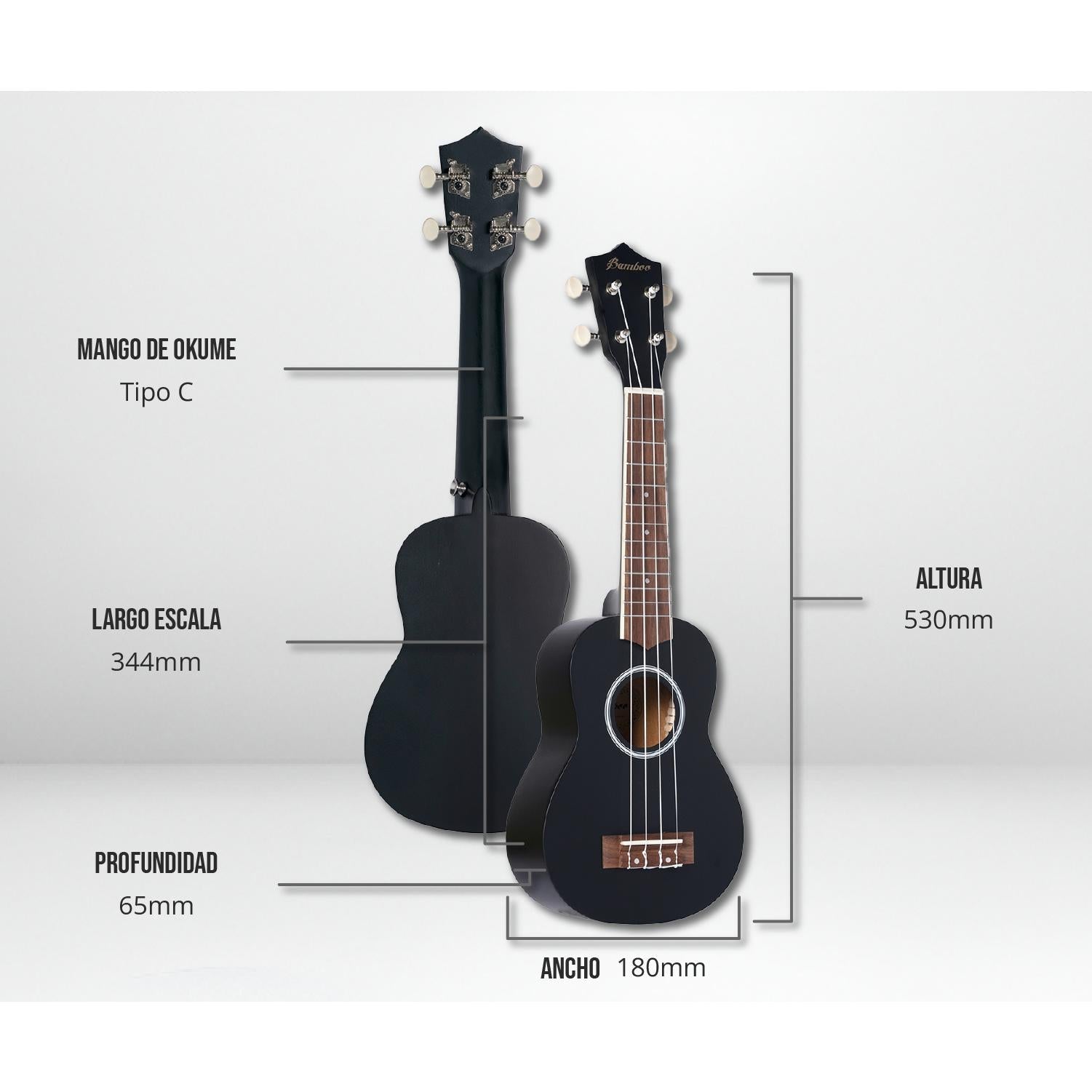 Ukelele Soprano Estudio Negro – Outlet (Mal Acabado) - Bamboo Música