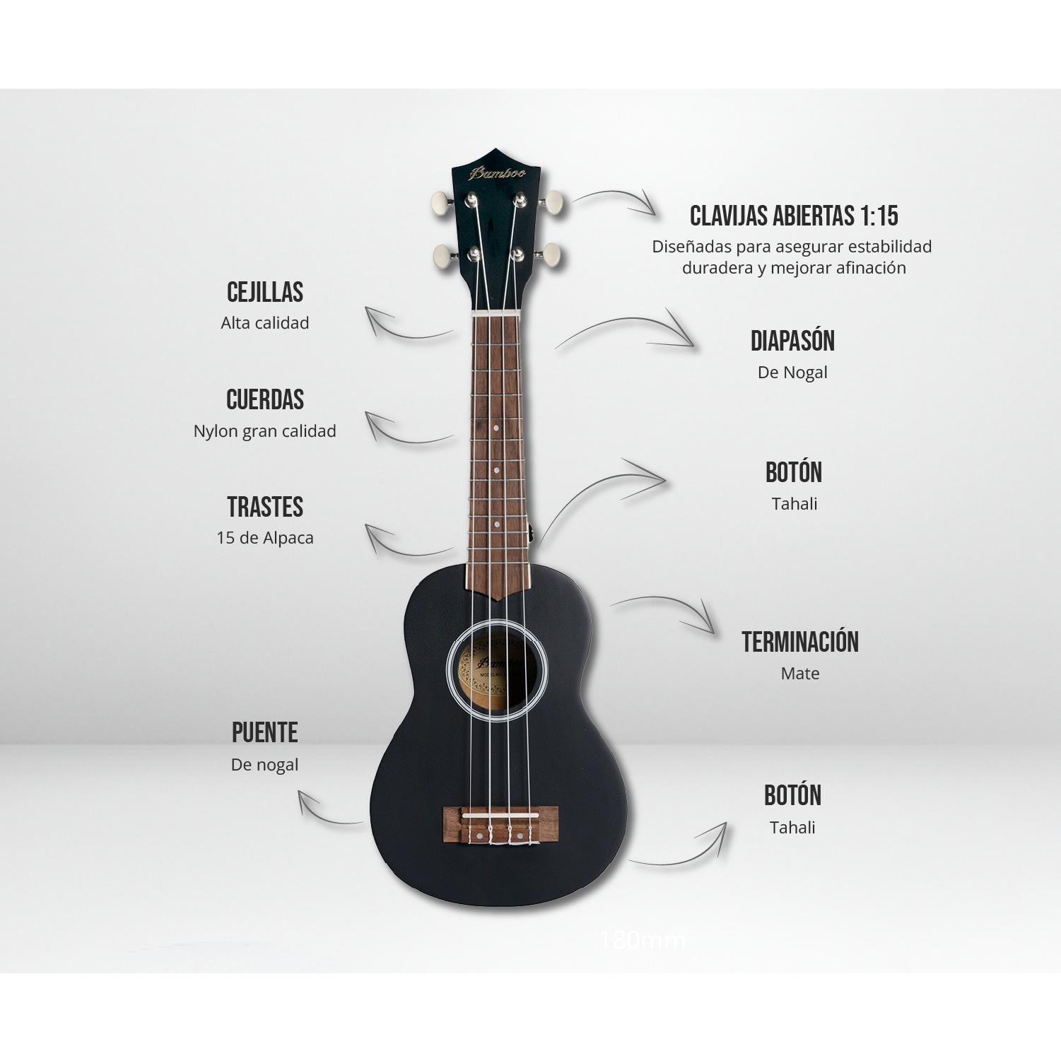Ukelele Soprano Estudio Negro – Outlet (Mal Acabado) - Bamboo Música
